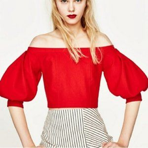 NWT Zara Off the Shoulder Balloon Sleeve Crop Top